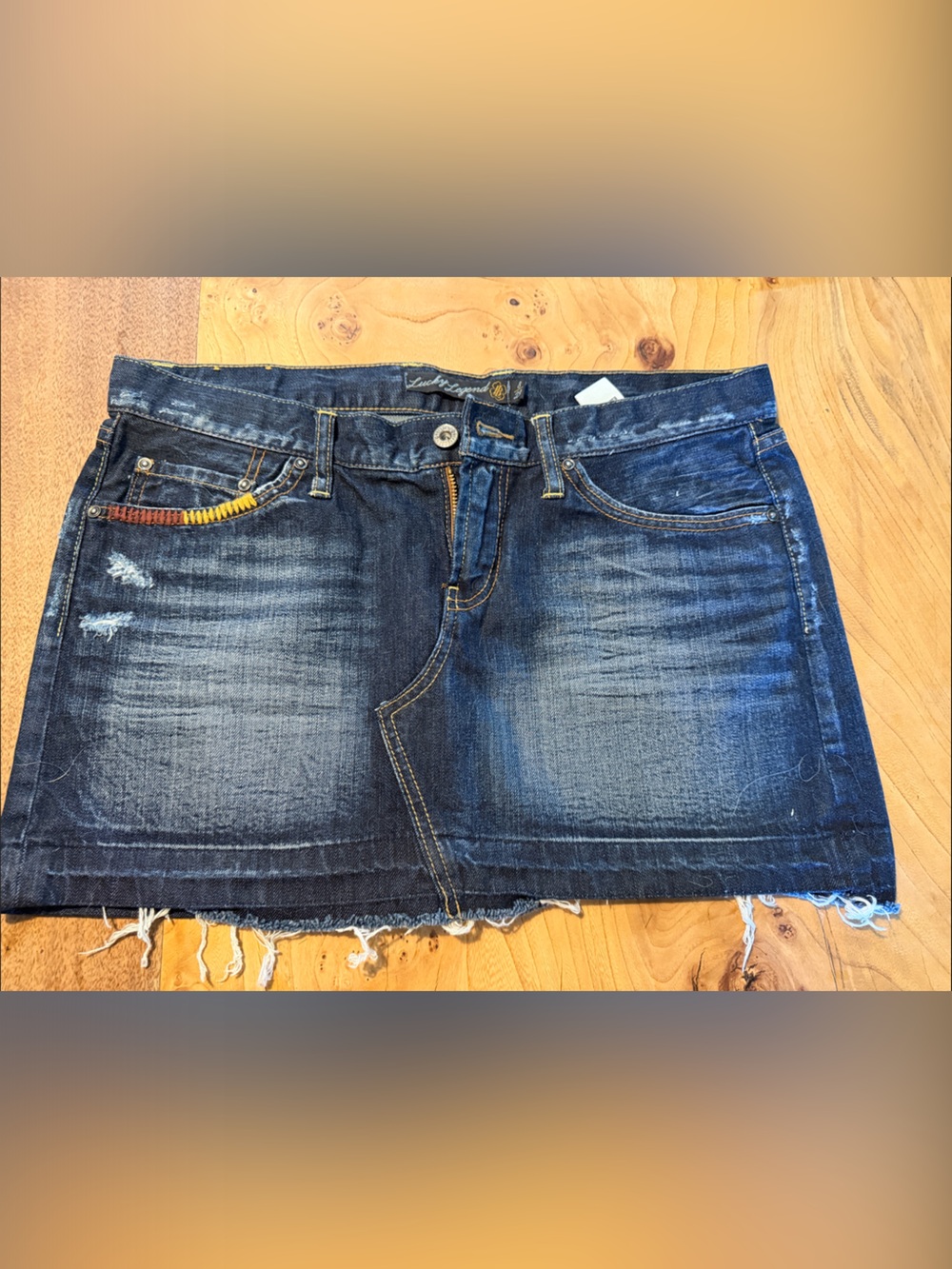 Lucky Brand Dark Blue Distressed Denim Mini Skirt
